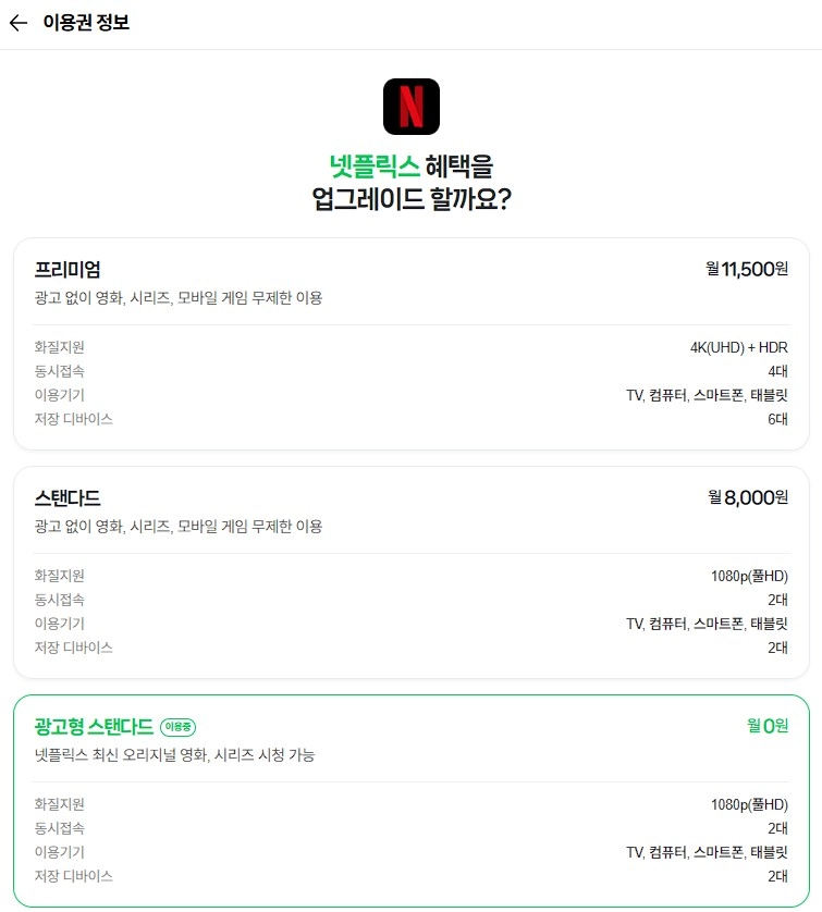 네넷 넷플릭스 할인 요금표